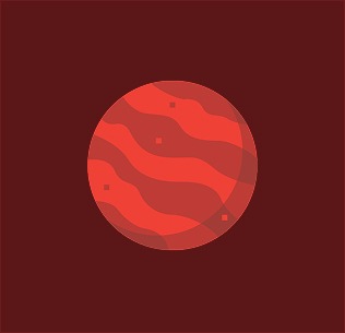 Mars Sticker with brown background and planet is hot red