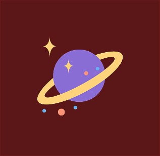 Saturn Sticker with brown background and planet is Purple and yellow ring