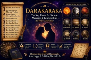 Darakaraka astrology guide covering marriage timing, future spouse characteristics, and the effects of Darakaraka Sun, Moon, Mars, Mercury, Jupiter, Venus, Saturn, Rahu, and Ketu.